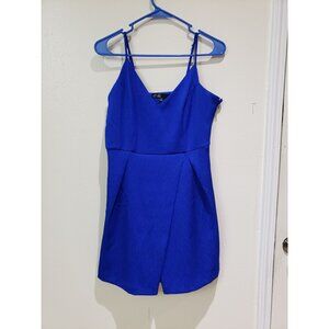 C. Luce blue, fit and flare, box pleated dress, size medium